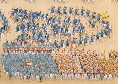 Revisión del gran desfile de tropas del emperador Qianlong, rollo de mano de Chinese School