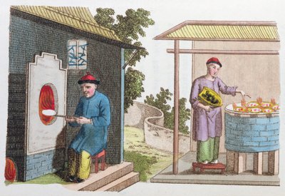 Cocción de porcelana en China a finales del siglo XVIII, de La Chine en Miniature, por J.B. Breton, París, editado por Nepveu, 1811 de Chinese School