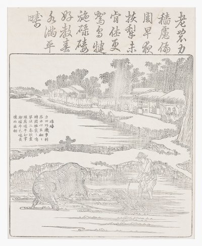 Arando el arrozal, siglo XVIII de Chinese School
