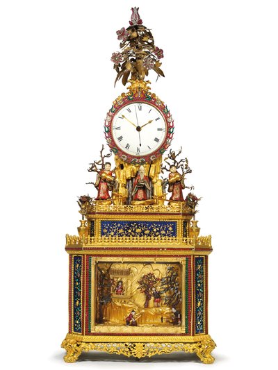 Reloj imperial de golpeo, musical y autómata "Inmortal taoísta", talleres de Guangzhou, período Qianlong, 1736-95 de Chinese School