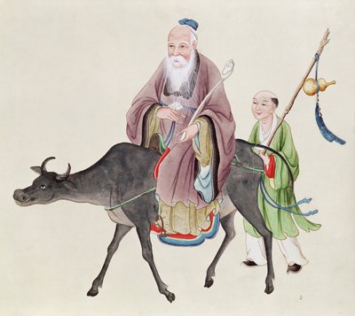 Lao-Tzu (c.604-531) en su búfalo, seguido por un discípulo de Chinese School