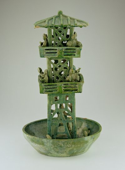 Modelo de una torre de vigilancia, Dinastía Han (206 a.C.-220 d.C.) (cerámica vidriada) de Chinese School