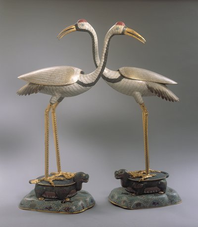 Par de Quemadores de Incienso de Grulla, período Qianlong (1736-95) de Chinese School
