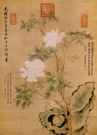 Peonías y roca, 1893 de Chinese School