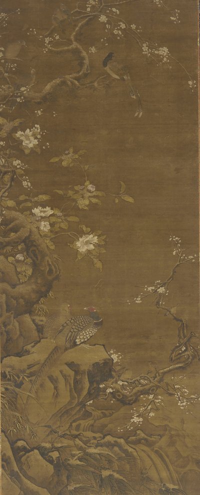 Faisanes y flores de ciruelo cubiertas de nieve, dinastía Ming o Qing, siglo XV-XVIII de Chinese School
