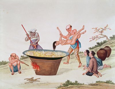 Sumergiendo a una mujer en agua hirviendo de Chinese School