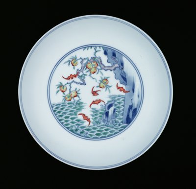 Plato de porcelana pintado en azul bajo vidriado y esmaltes ducai, 1723-1735 de Chinese School
