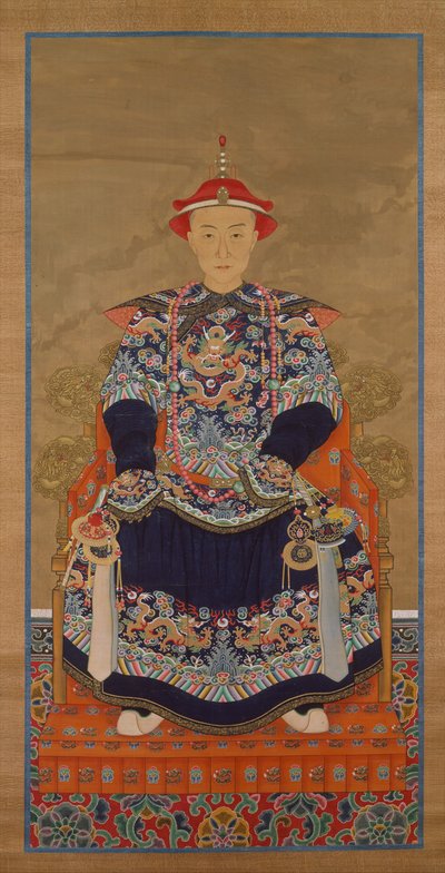 Retrato del Emperador Qianlong Como un Hombre Joven, Pergamino Colgante de Chinese School