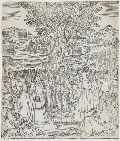 San Juan Bautista predicando, placa de Giulio Alenis Tianzhu jiangsheng zhuxiang jingjie (Una historia ilustrada del Señor del Cielo que se encarnó en la carne), Iglesia de Jinjiang, Provincia de Fujian de Chinese School