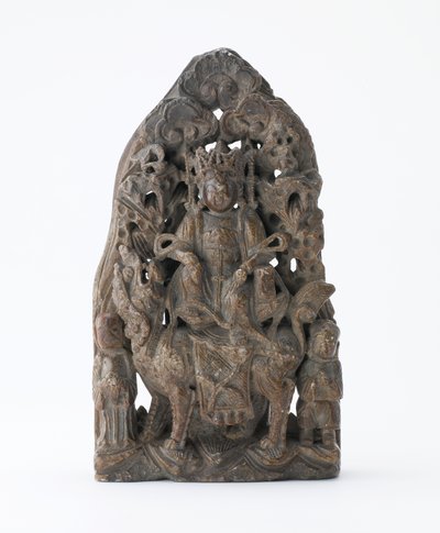 Pequeña tabla de esteatita, con relieve perforado de Manjusri sobre león, Periodo de División, 543 d.C. de Chinese School