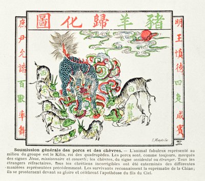 El Kilin es adorado por los cerdos y cabras que han comprendido los errores del cristianismo y reconocen la supremacía de China, 1891 de Chinese School