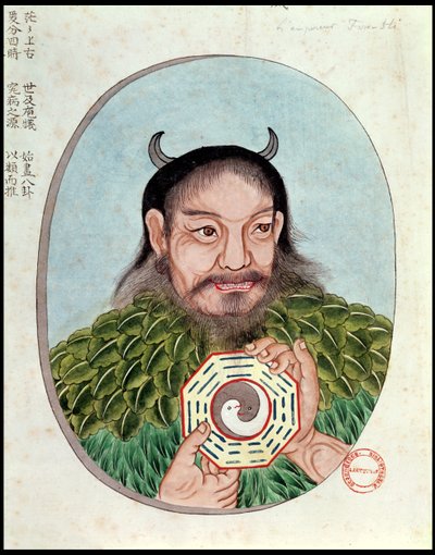 El legendario emperador Fu-Hsi, ilustración de un Pen Tsao, siglo XVIII-XIX de Chinese School
