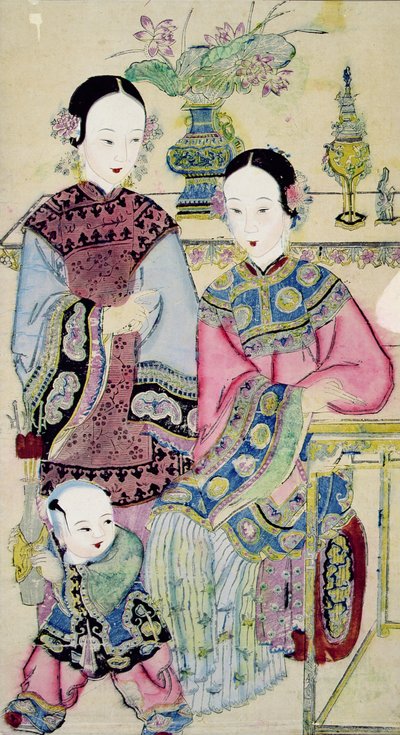 Dos mujeres con un niño, Yangliuqing de Chinese School