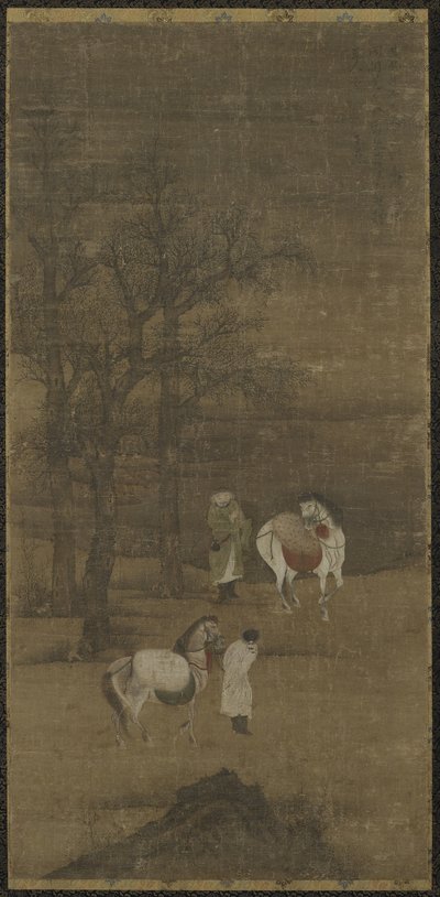 Paisaje invernal con caballos y mozos de cuadra, dinastía Ming o Qing de Chinese School
