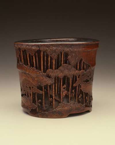 Gran maceta para pinceles con los Siete Sabios del Bosque de Bambú en sus actividades literarias dentro de un bosque de bambú, período Kang-hsi (1662-1722), dinastía Ching de Chinese School Chinese School