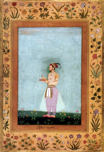 El príncipe mogol Dara Shokuh con una bandeja de joyas, c. 1640 (miniatura) de Chitarman Chitarman