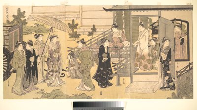 Una escena disfrazada de La historia de Genji (Fūryū Yatsushi Genji), capítulo 33, «Hojas de glicina (Fuji no uraba)» de Chobunsai Eishi