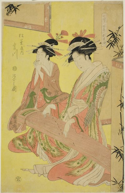 Bellezas parodiando a los siete sabios - Una selección de cortesanas más jóvenes (Shichi kenjin yatsushi bijin shinzo zoroe): Miyagawa del Matsubaya de Chobunsai Eishi