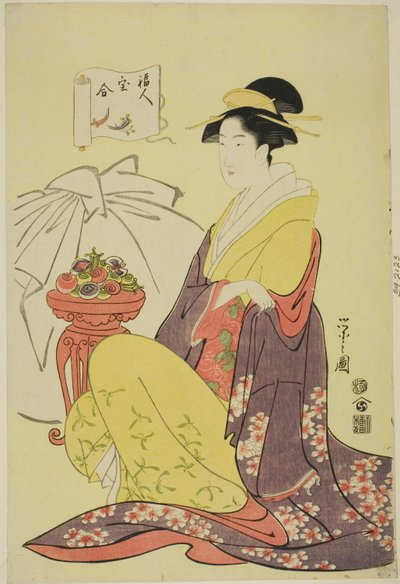 Hotei, de la serie "Comparación de los Tesoros de los Dioses de la Buena Fortuna (Fukujin takara awase)" de Chobunsai Eishi