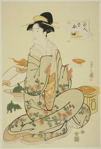 Jurojin, de la serie "Una comparación de los tesoros de los dioses de la buena fortuna (Fukujin takara awase)" de Chobunsai Eishi