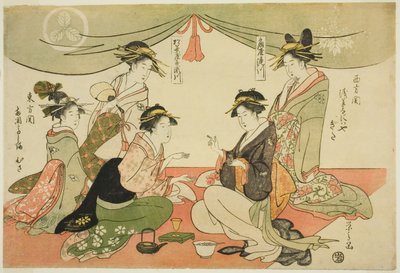 Naniwaya Okita y Takashima Ohisa jugando un juego de ken de Chobunsai Eishi