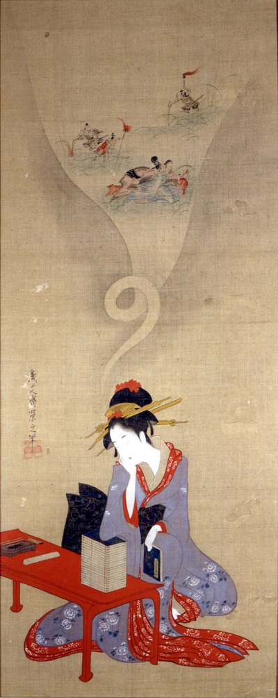 Oiran pensando. Obra de Eishi (1756-1815). Génova, Museo Chiossone. de Chobunsai Eishi