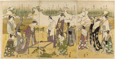 Parodia de la historia del brocal del pozo de los Cuentos de Ise de Chobunsai Eishi