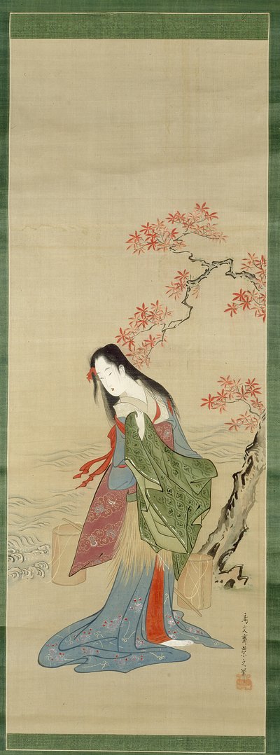 Las Doncellas de Sal, Matsukaze con el abrigo de Yukihira de Chobunsai Eishi