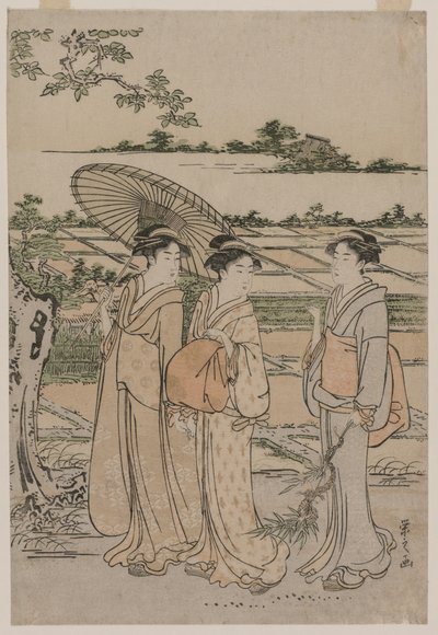 Tres Mujeres Paseando en el Campo de Chobunsai Eishi