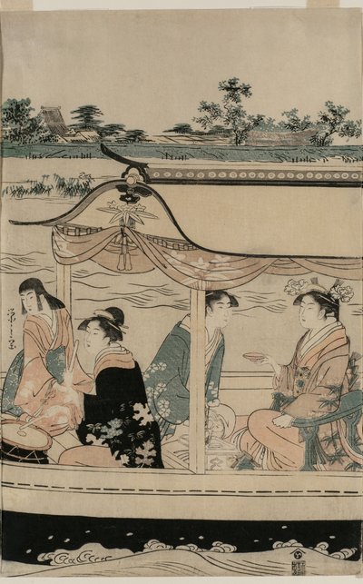 Mujeres en un bote de placer en el río Sumida de Chobunsai Eishi