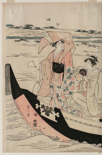 Mujeres en un bote de recreo en el río Sumida de Chobunsai Eishi