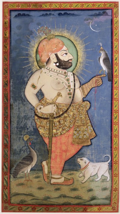 Maharana Bhim Singh de Mewar con un halcón, Udaipur (Mewar) Rajasthan, c.1805 de Chokha