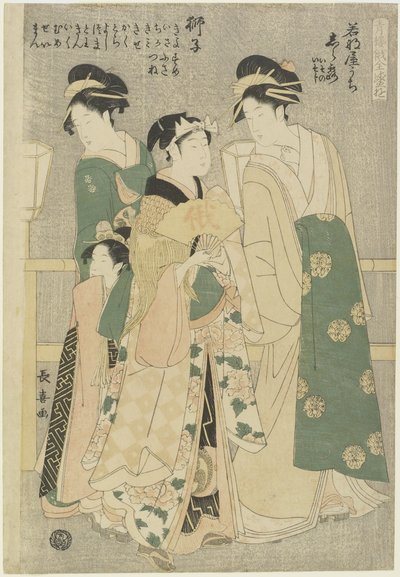 Tres cortesanas de la casa Wakafune-ya: Shiratsuyu, Isono e Isoji, c. 1794 de Choki Eishusai