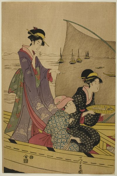 Mujeres en un barco de pesca de Chokosai Eisho