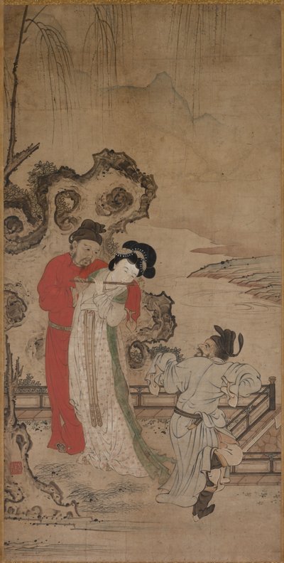 Emperador Minghuang Enseñando a Yang Gueifei a Tocar la Flauta, finales del 1400-principios del 1500 de Choryusai