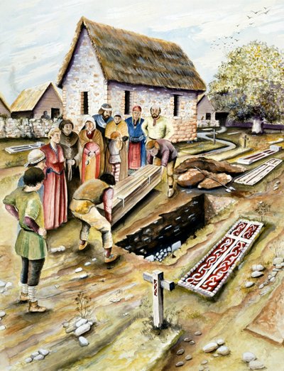 Entierro vikingo en un cementerio, York, Yorkshire, siglo X, c. 2000 de Chris Evans
