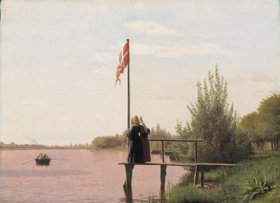 Vista del lago Sortedam desde Dosseringen mirando hacia el suburbio Nørrebro fuera de Copenhague de Christen Købke