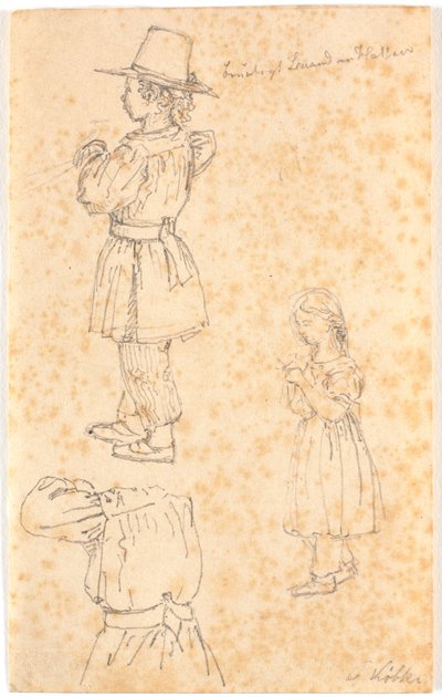 Niño con caña y niña tejiendo de Christen Købke