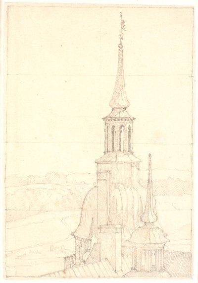 Una de las dos pequeñas torres en Frederiksborg de Christen Købke