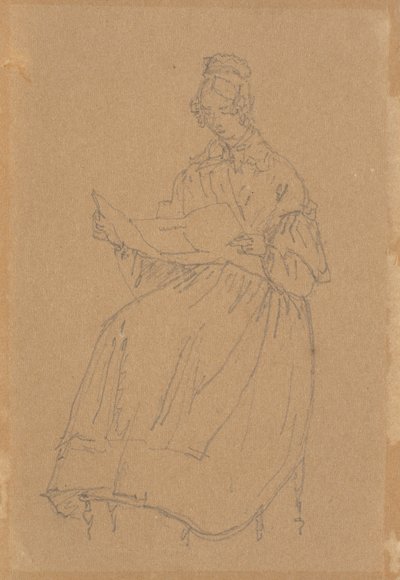 La esposa del artista, figura completa sentada, leyendo un periódico de Christen Købke