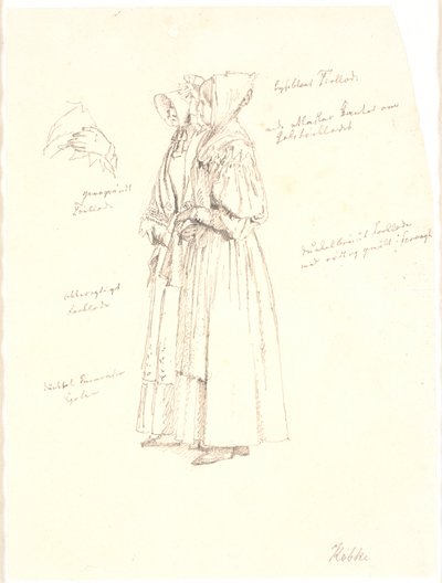 Dibujo de estudio para las figuras femeninas en la pintura, Vista desde Dosseringen en Sortedamssøen hacia Østerbro de Christen Købke