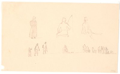 Dos filas de bocetos de figuras de Christen Købke