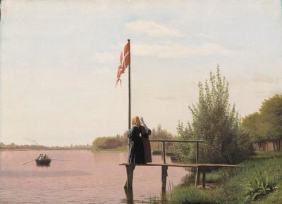 Vista del lago Sortedam desde Dosseringen mirando hacia el suburbio Nørrebro fuera de Copenhague de Christen Købke