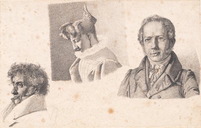 Hoja con tres retratos: Maestro panadero Købke, Sophie Krohn y N. Feilberg de Christen Købke