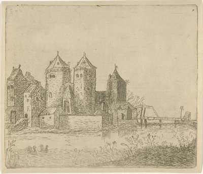 Vista de un castillo con un foso de Christiaan Friedrich Ruppe