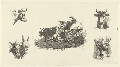 Tres cabras con cabezas de vaca y cabezas de burro a ambos lados de Christiaan Godfried Schutze van Houten