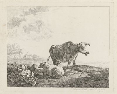 paisaje con una vaca y dos ovejas de Christiaan Godfried Schutze van Houten