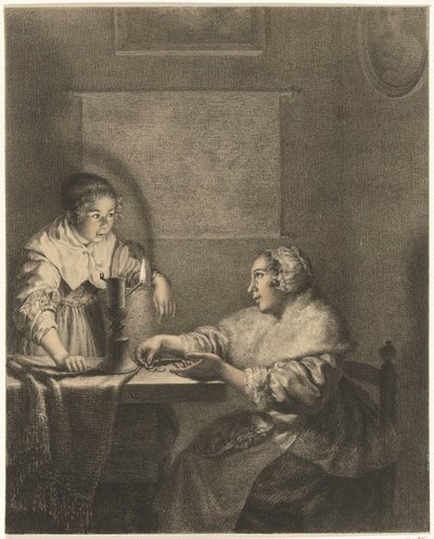 Interior con dama y criada a la luz de las velas de Christiaan Josi