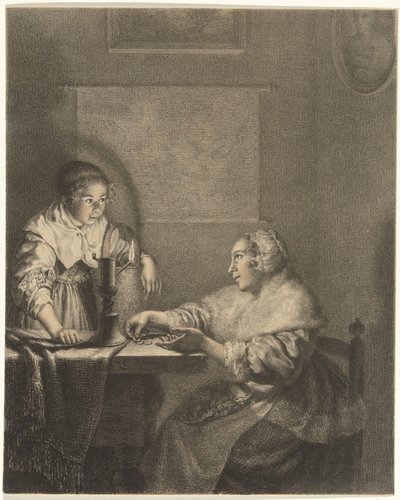 Interior con dama y criada a la luz de las velas de Christiaan Josi
