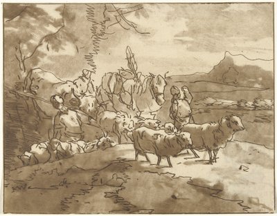 paisaje con pastores y ganado de Christiaan Josi
